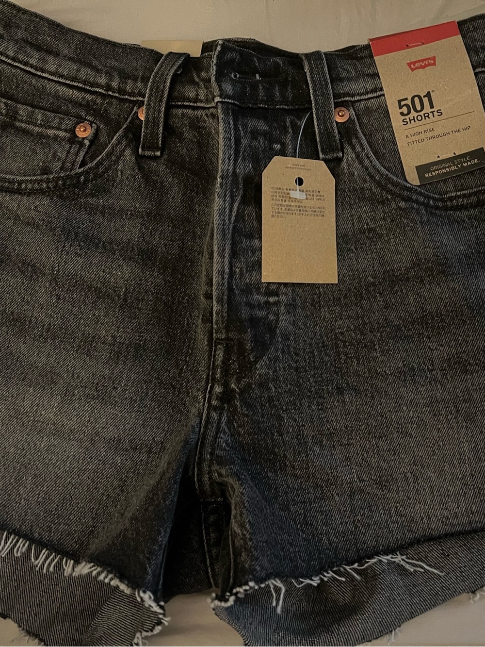 Levi's Black Washed 501 Straight Denim Shorts